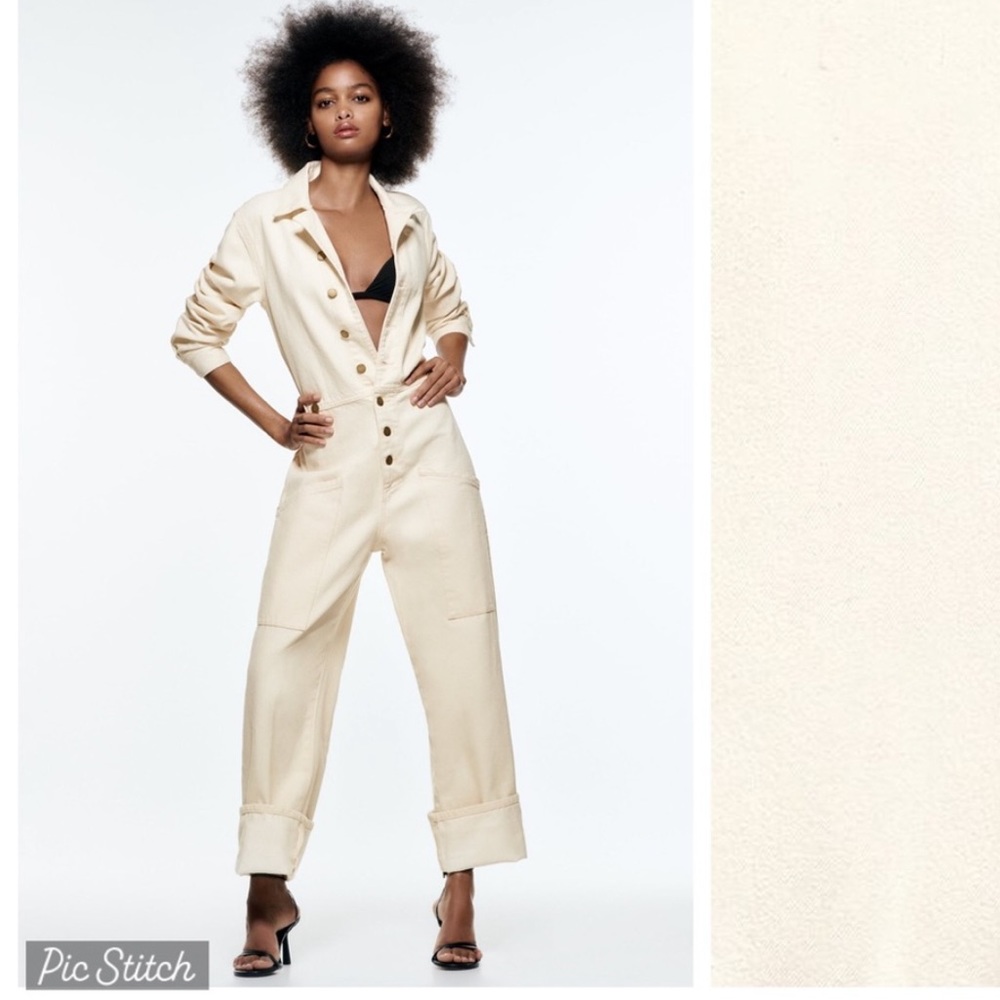 NWT Zara Ecru all in one cream denim jumpsuit - Picture 1 of 8